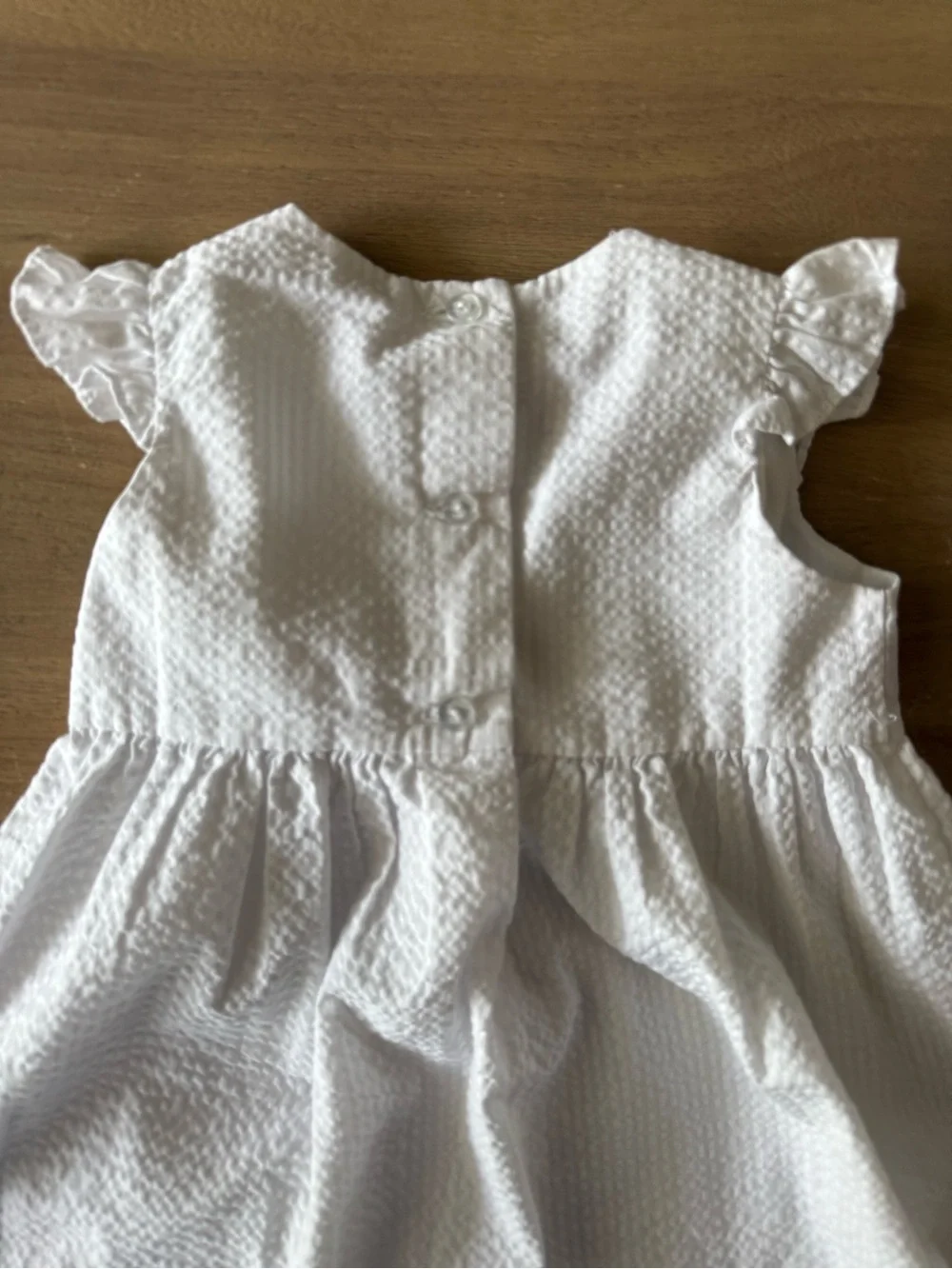 Vintage seer sucker White Girls' Party Dress with Pink Rose and Ribbon Trim